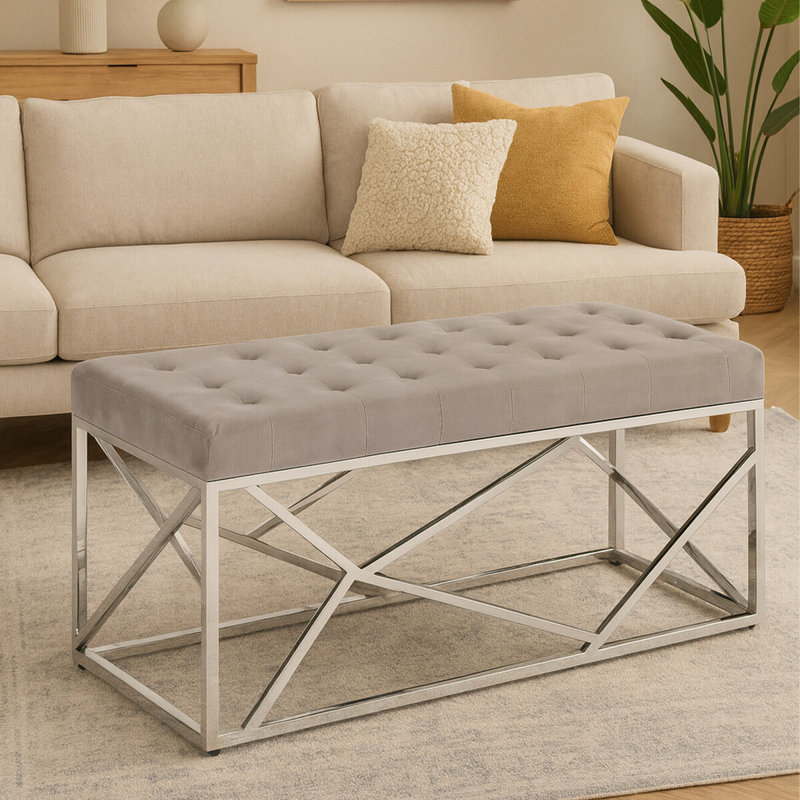 Redd Velvet Upholstered Bench, Silver, Mink