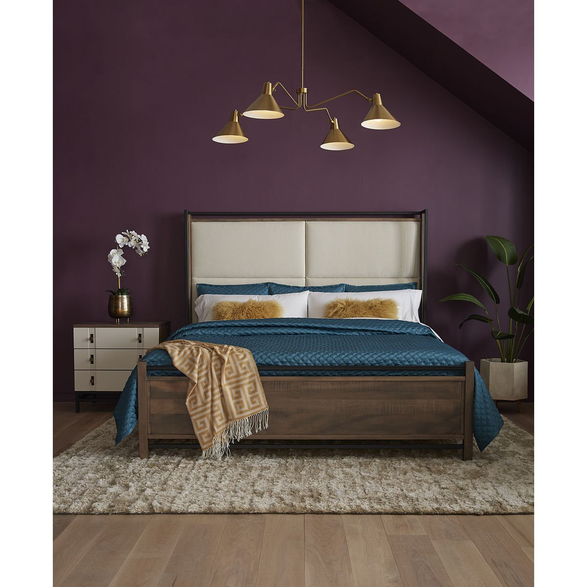 4-Light Chandelier, Brushed Bronze, Gold