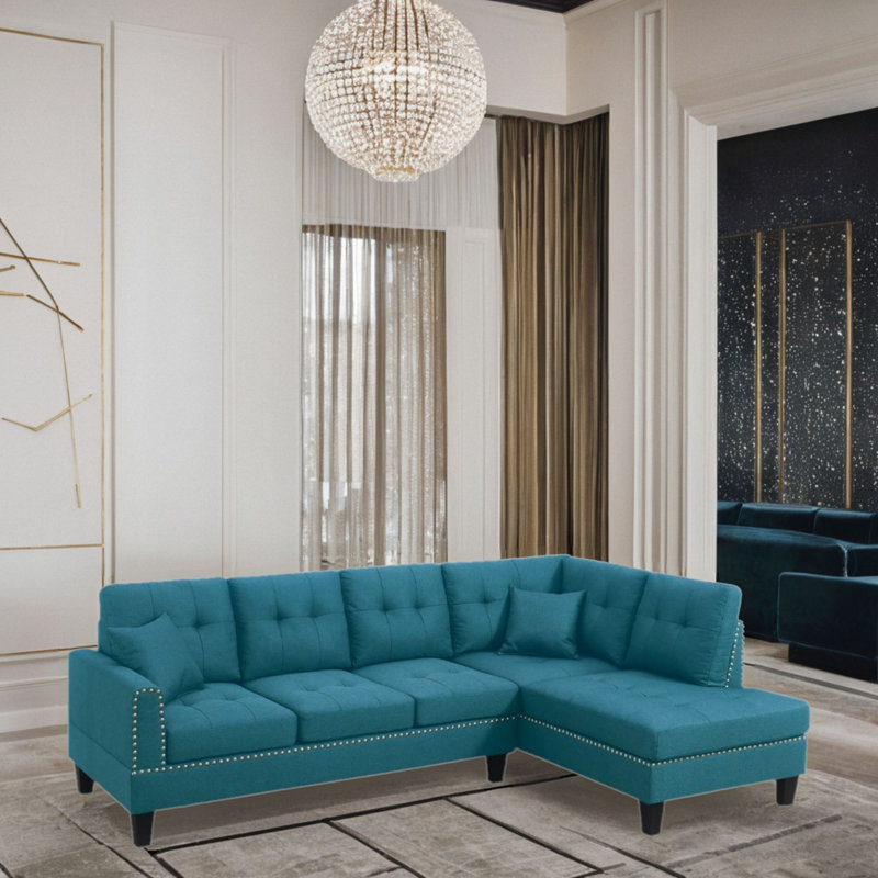 Canapé modulaire 2 pièces rembourré, Velours bleu