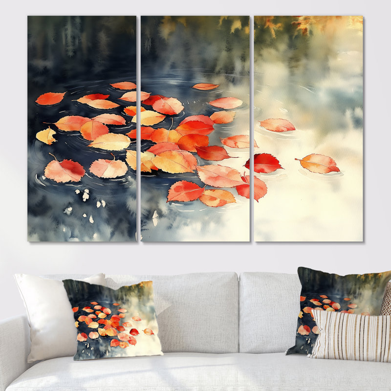 «Floating Leaves», art mural sur toile Zen Water - Floating Leaves On Still Pond, H 32 po x l 48 po, Toile tendue sans cadre