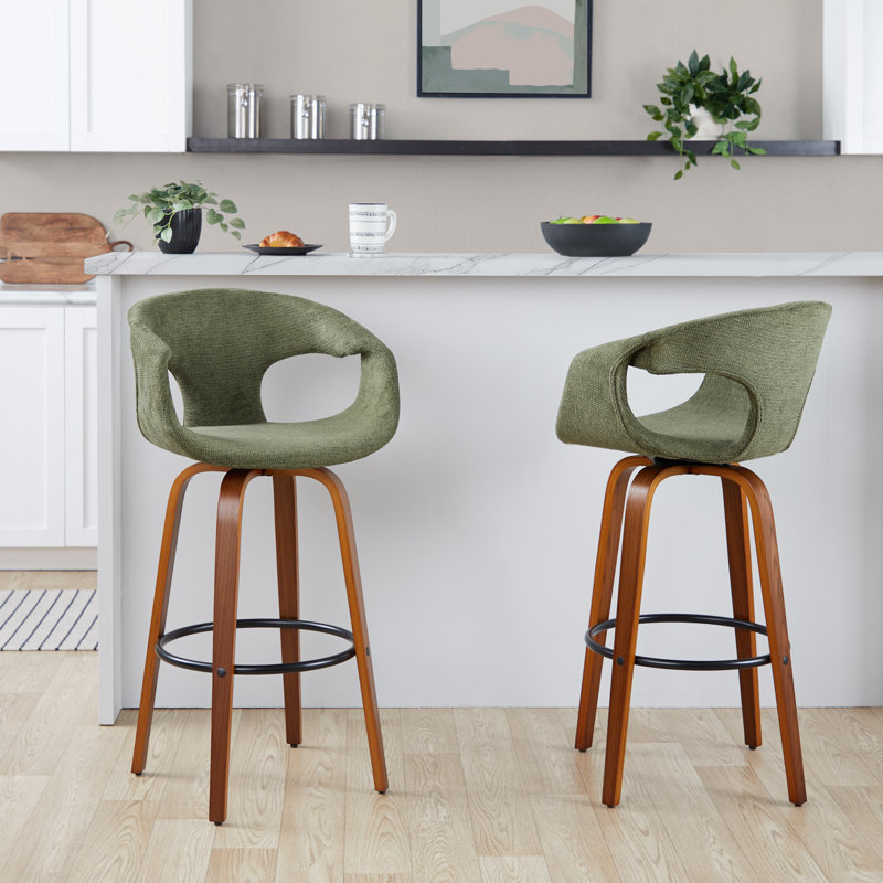 Curva Fixed-Height Barstool With Bent Wood Legs And Round Footrest - Set Of 2, Bar Stool (30” Seat Height)