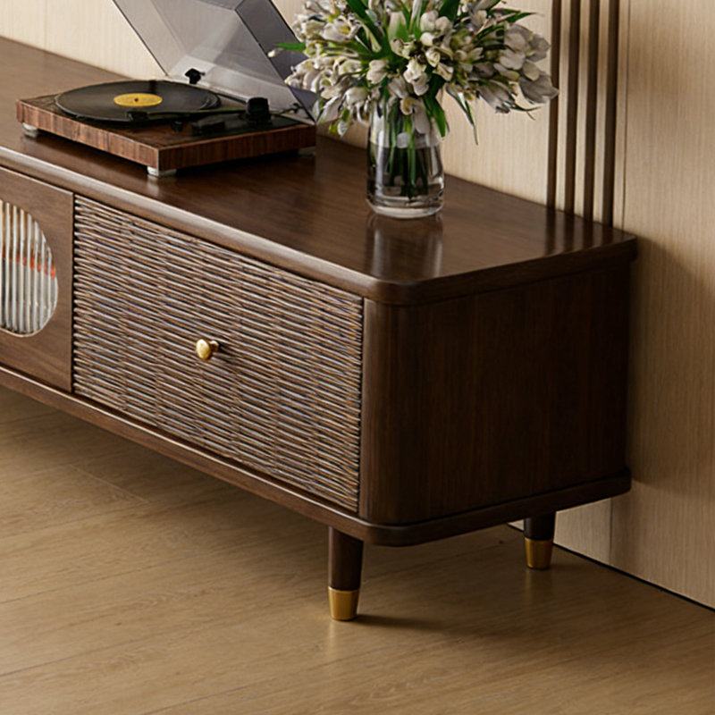 Meuble télé rétro de style français, Or / brun noisette, H 17,71 po x L 70,86 po x l 15,74 po