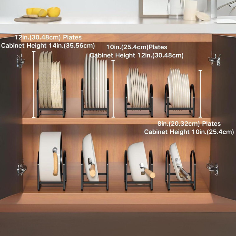 Premium Metal Plate Organisers Set Of 4 – Heavy Duty Kitchen Dish Racks | Space-Saving Upright Storage For Plates, Trays & Lids | Rustproof Black Finish