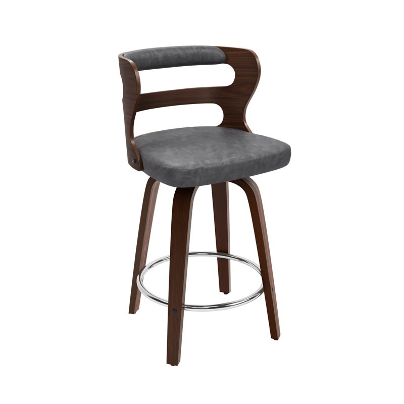 Deshunda Swivel Upholstered Counter Stool with Solid + Manufactured Wood Frame (Set of 2), Grey