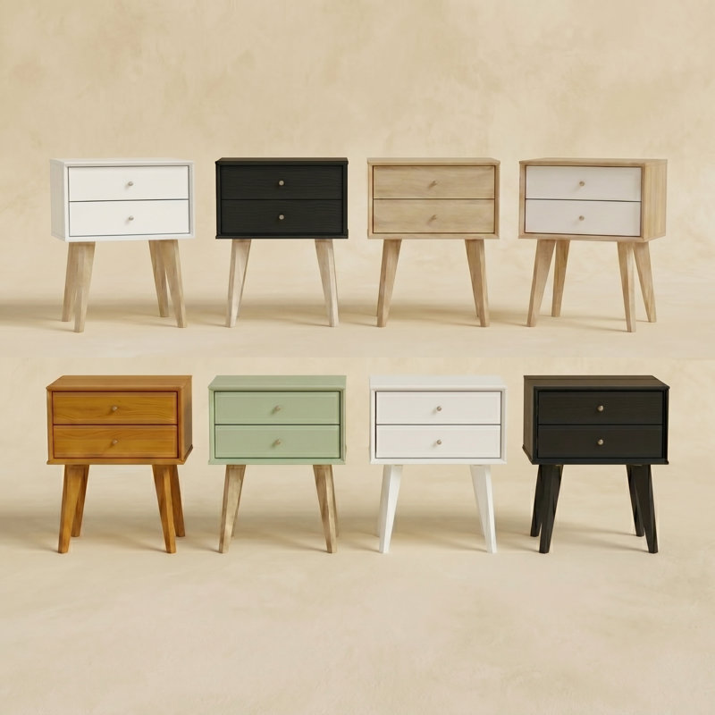 Branquinha 2 Drawer 22" H Nightstand (Set of 2), Pearl White Oak/Oslo Oak, Set of 2