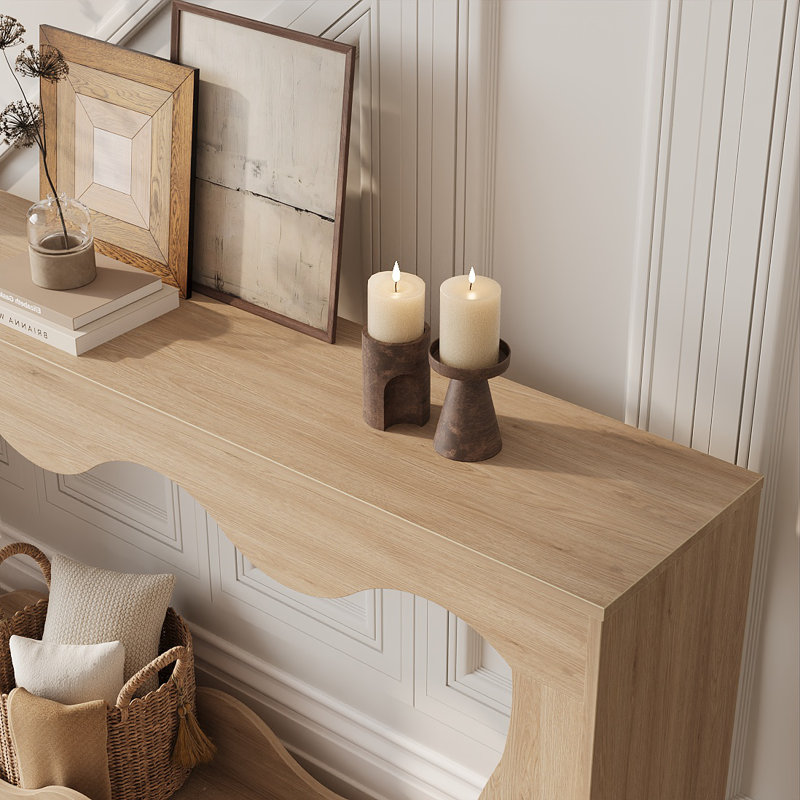 Console 63 po avec rangement à 2 niveaux, entrée étroite et canapé, table d'appoint 63 po, Naturel