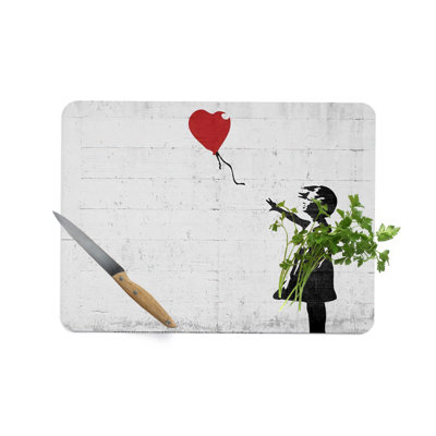 Girl with Heart Balloon Graffiti Art Cutting Board Constructed from Durable Glass Ideal for Kitchen Use
