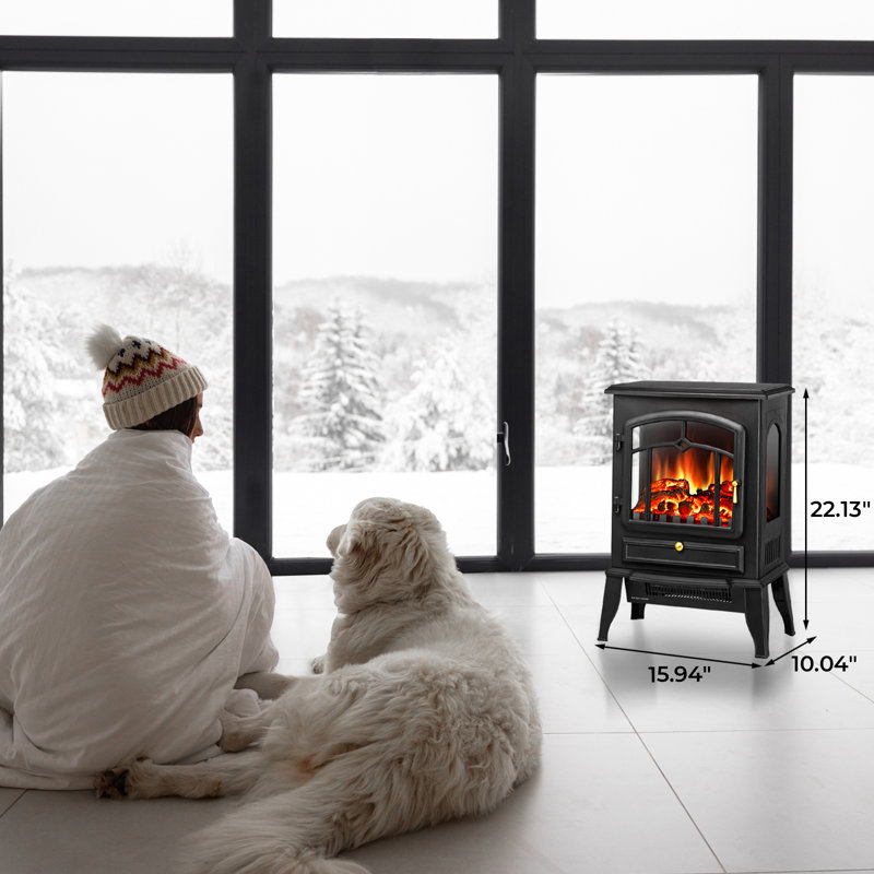 Winston Porter 15" Freestanding Fireplace Stove Heater With Realistic Flame For Home Office With Realistic Log Flame Effect, Adjustable Flame Effect/Brightness/Heating Mode, Overheating Safe Design