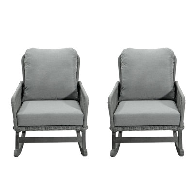 Chaise berçante grise élégante avec coussins moelleux et base en bois pour le patio Balcon Détente Spacieux et confortable Utilisation intérieure en fer