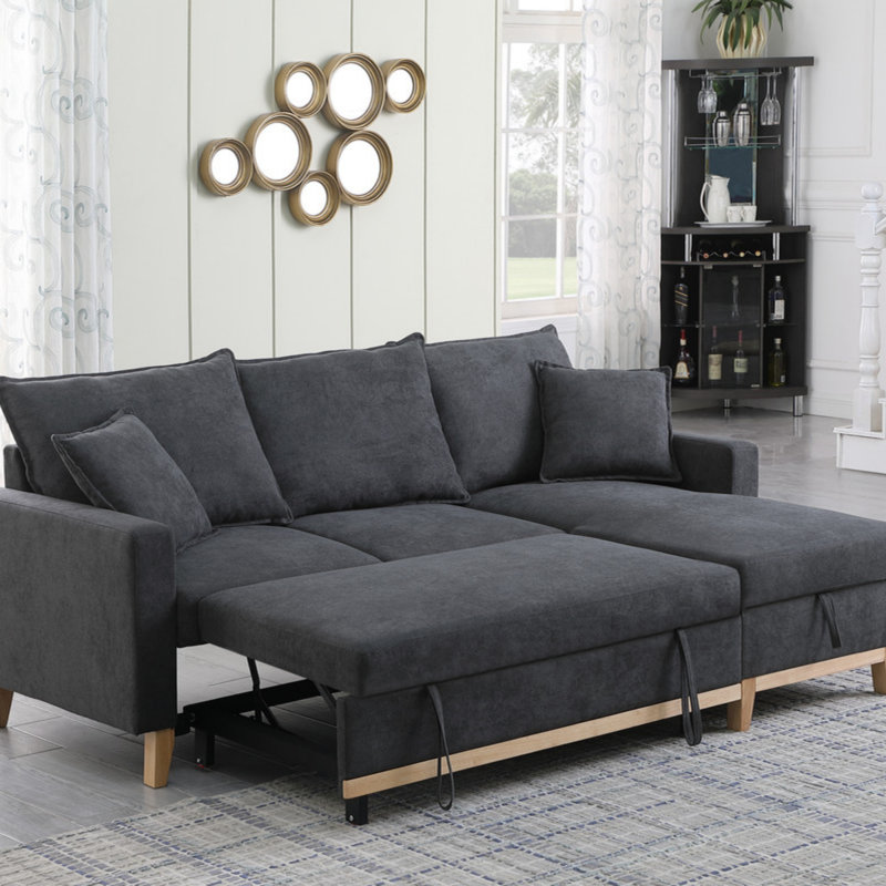 Canapé-lit modulaire réversible tissé 84,25 po gris foncé avec méridienne de rangement