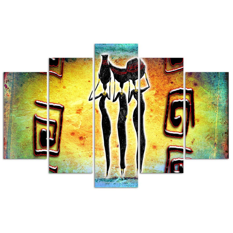 Africa Women Dancing - 5 Piece No Frame Print on Canvas, 70cm H x 100cm W