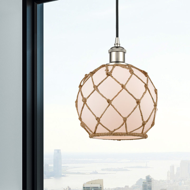 Tobey 1 - Light Single Pendant, White/Brown, 120" H x 8" W x 8" D, Polished Nickel