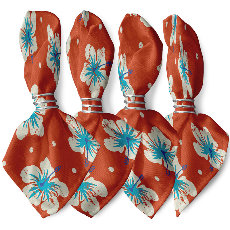 Leviner Polyester Floral Square Napkin, Orange