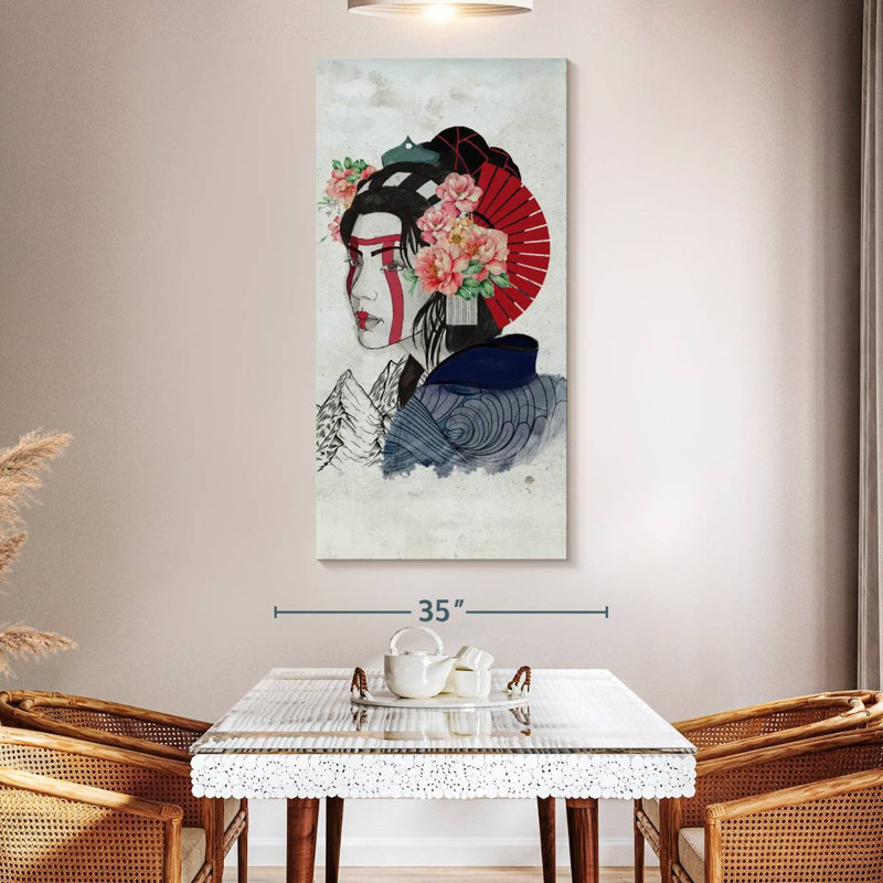 Portrait de femme Geisha, H 54 po x l 27 po