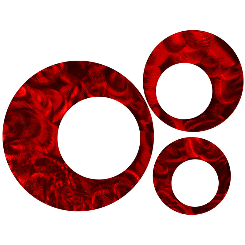 Meyerdirk, art contemporain, cercles en acier, ensemble d'art mural - rouge, Rouge bonbon