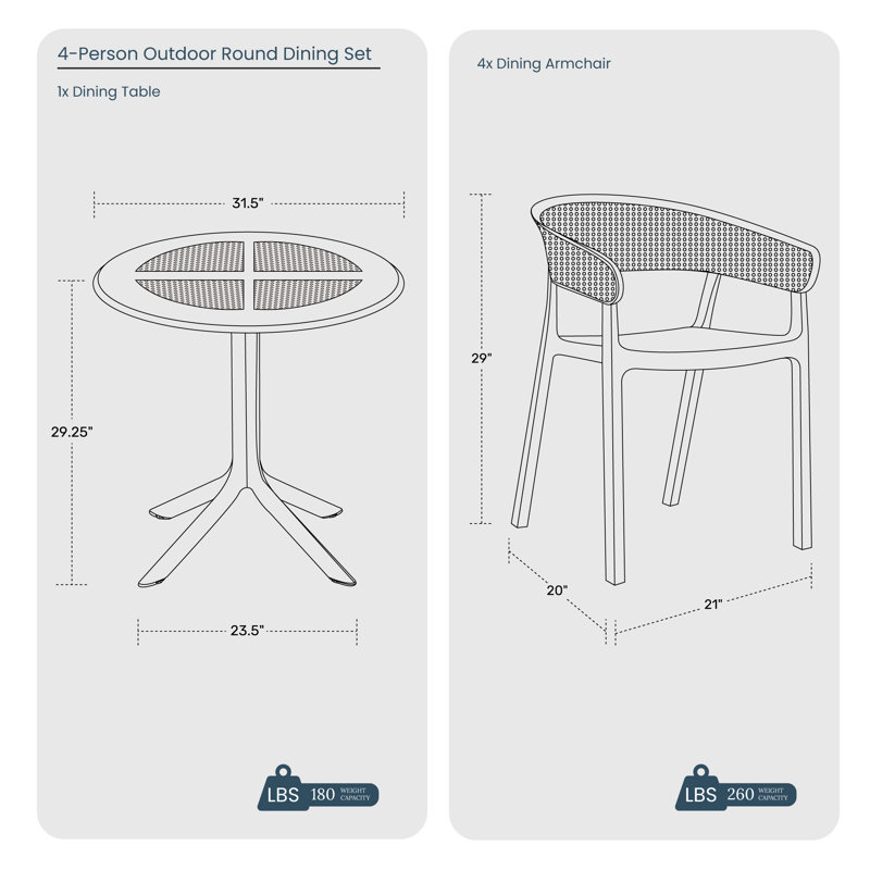 4-Person Outdoor Round Dining Set, Gray