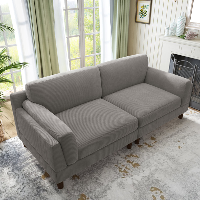 Modern Style 227.9Cm Square Arms Sofa, Light Grey