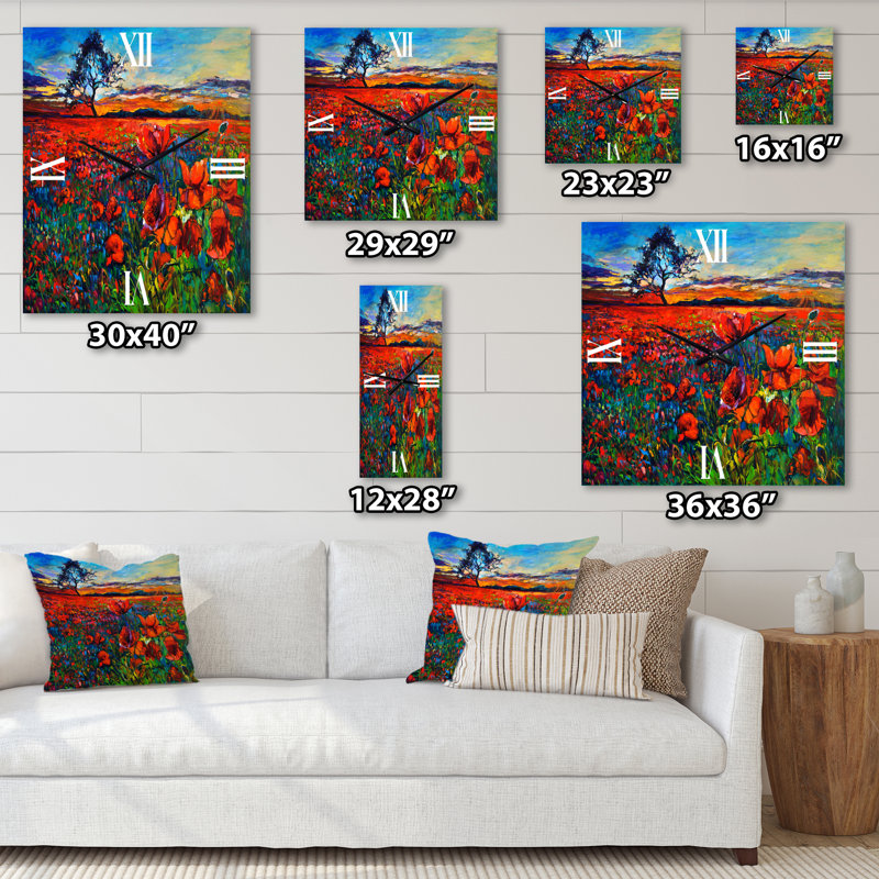 Horloge murale traditionnelle «Blossoming Poppy Fields», Grand