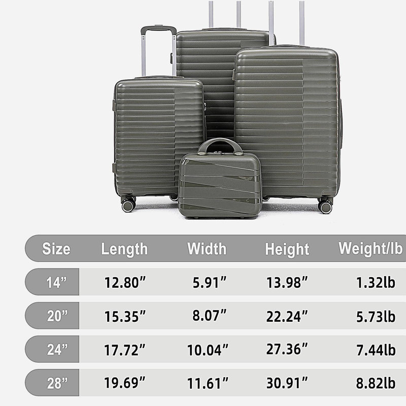 14 "/ 20" / 24 "/ 28" 4 pièces / ensemble dans un bagage à roulettes en PP, une valise de transport, une tringle en fer, une serrure à mot de passe à combinaison, un étui à cosmétiques de 14 po (vert)