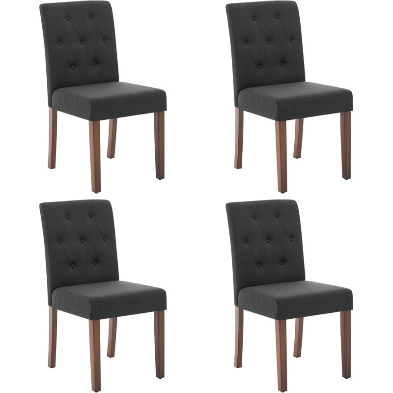 Linen Side Chair, Black, 4, Black