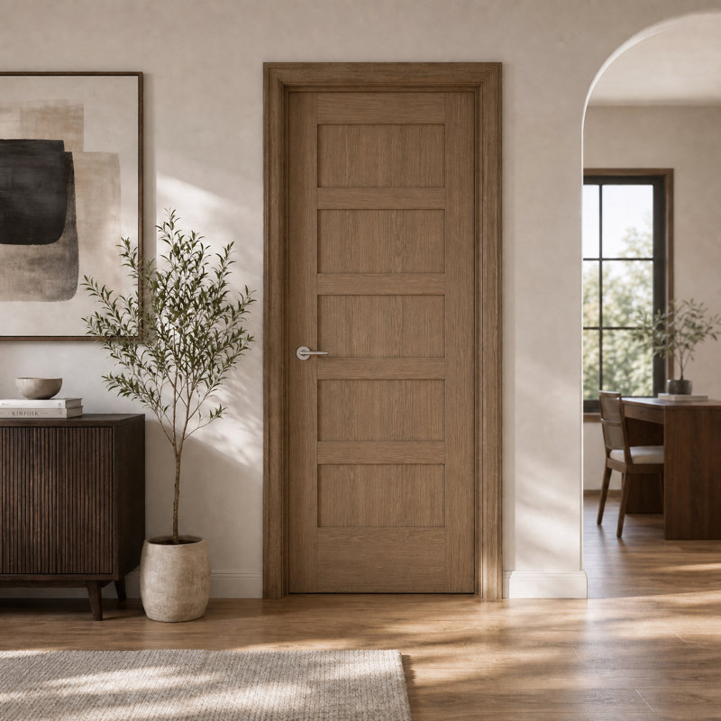 Porte de style shaker 5 panneaux Luxury, 24"×80", Droite (avec serrure et trous de charnières)