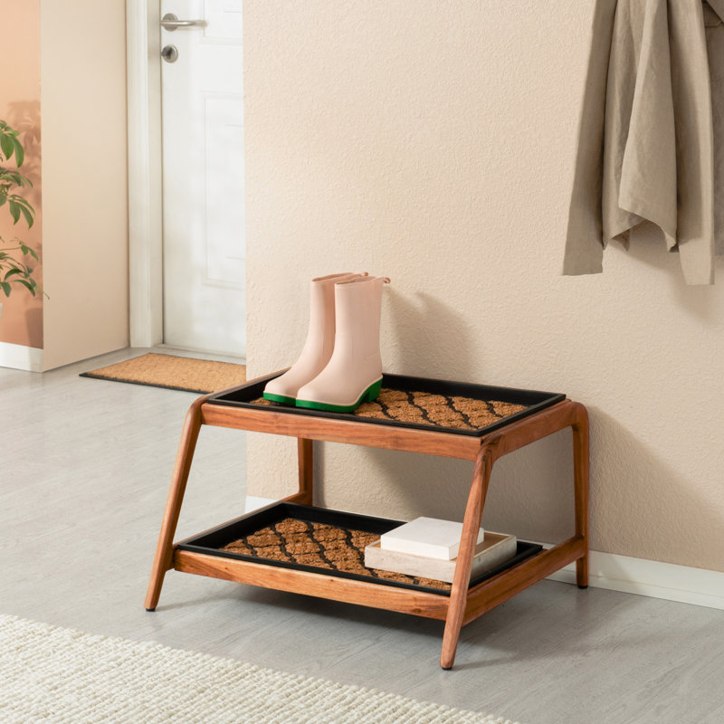 Support à bottes en bois massif de qualité supérieure avec tapis en fibre de coco naturelle - Rangement pour chaussures