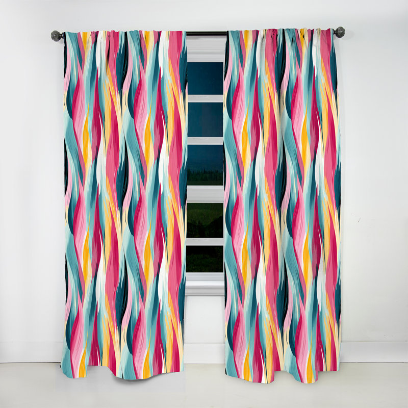 Rideau obscurcissant rayé bleu et rose à motif de vagues I - 1 panneaux, L 52 po x L 108 po