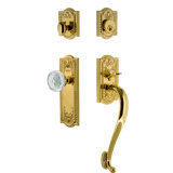 Nostalgic Warehouse Meadows Plate S Grip Handleset with Single Cylinder Deadbolt and Crystal Meadows Knob