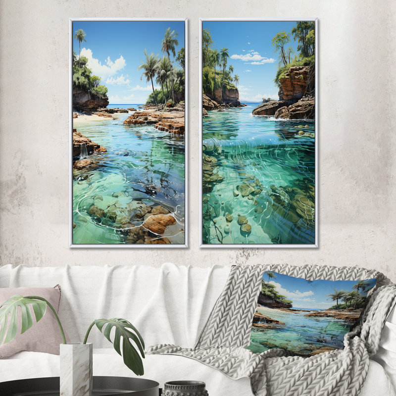 «Caribbean Caribbean Dreamscape» - 2 pièces, Cadre blanc, H 40 po x l 40 po