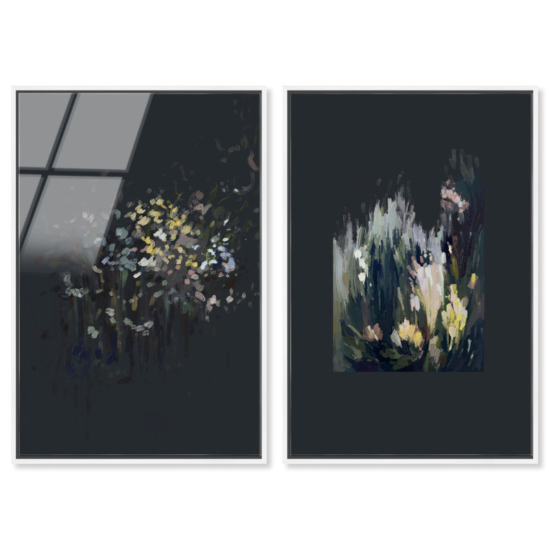 Midnight Flora Set Set by Oliver Gal, 31"H x 46"W, White Floater Frame