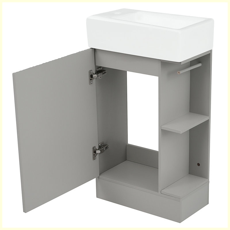 Meuble-lavabo moderne avec tablette à deux niveaux, Gris