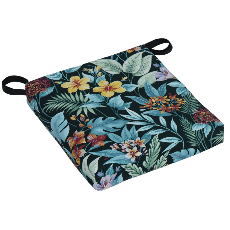 Outdoor 3'' Seat Cushion, Blue/Green Floral