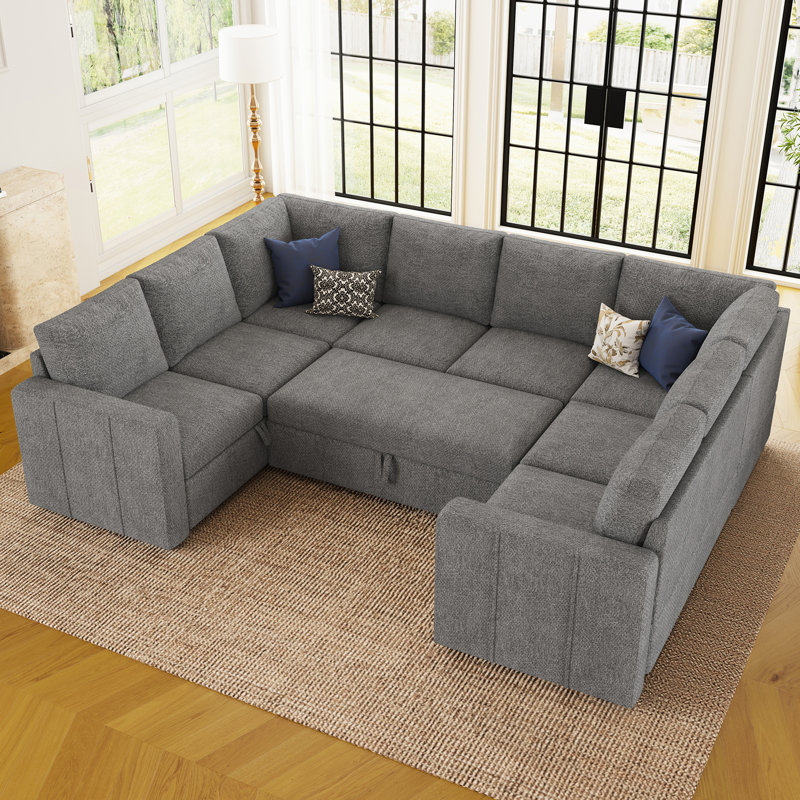 Canapé modulaire en chenille Seybert, Chenille gris pâle