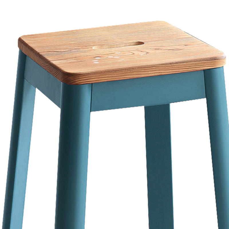 Tabouret de bar en pin avec pieds en métal et attrait de chambre à coucher, Naturel
