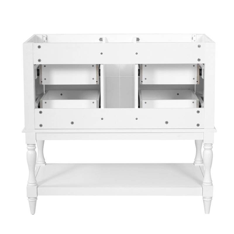 Armoire de meuble-lavabo sur pied 36 po, 4 tiroirs, structure en bois massif, finition blanche, design moderne, sans lavabo inclus