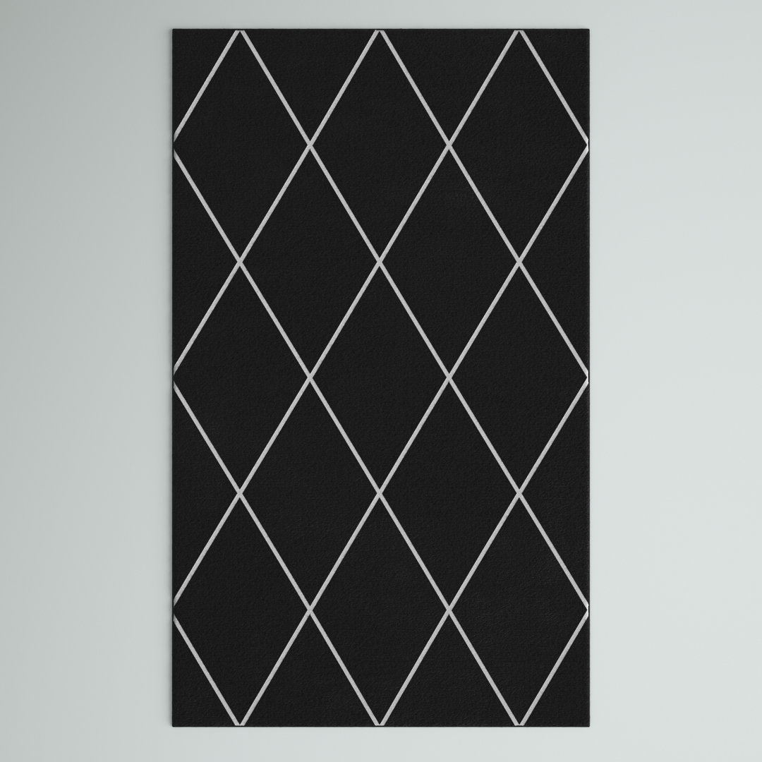 Birute Minimalist Diamond Trellis Black/White Rug Wade Logan® Rug 