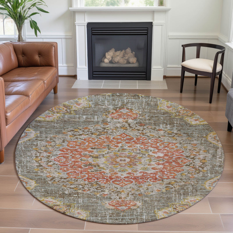 Premium Machine Washable Kelton AMF1236 Global Rug, Round 8'