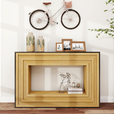 Console Modern Contrast moderne avec structure en bois stratifié et plateau noir