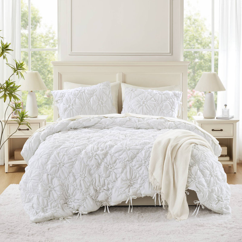 3PCS Comforter Set, Full Comforter + 2 Shams, White