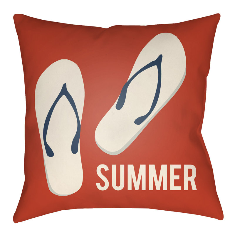 Litchfield Summer Outdoor Reversible Throw Pillow, 22" H x 22" W, Poppy Red/Ivory