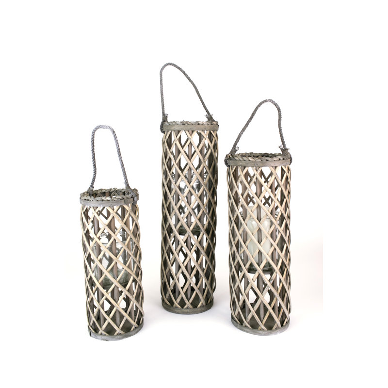 Ensemble de 3 lanternes grises en verre Kalalou H 24 po
