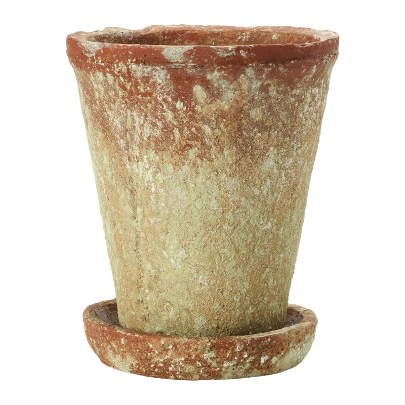 Hillengas Round Cement Planter with Saucer and Distressed Finish, 8.63" H x 7.13" W x 7.13" D