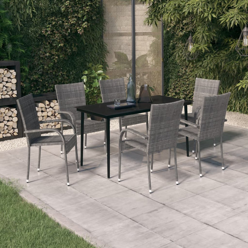 Adden 6 - Person Wicker Patio Dining Set with Rectangular Table, 80 cm table length, Black, 2