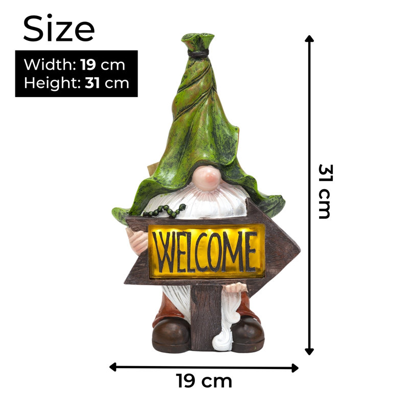 Green Polyresin Gnome With Solar LED Hat