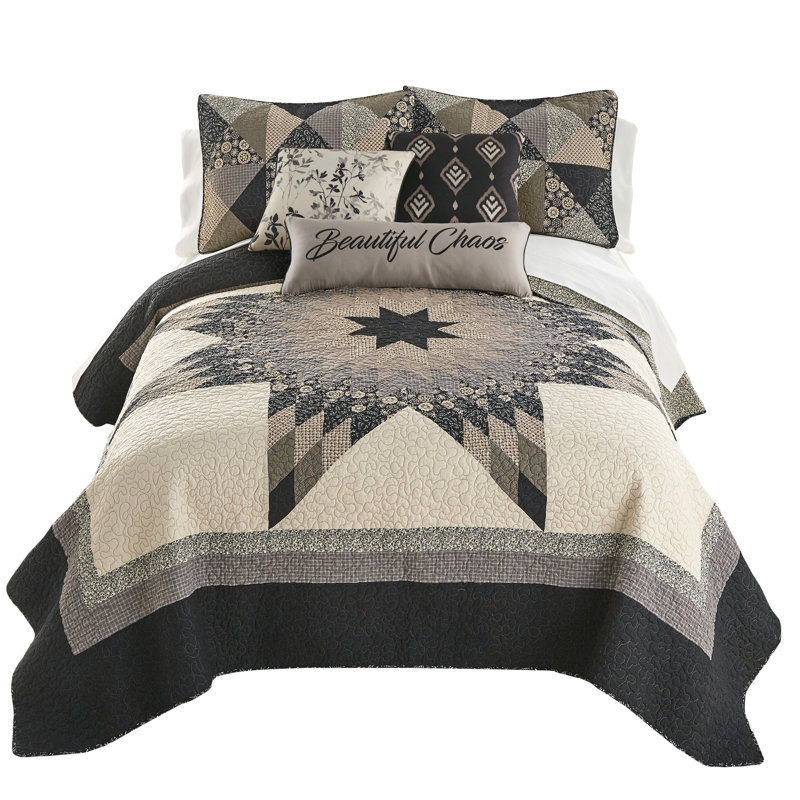 Donna Sharp Lexington Star 3PC Queen Pieced Cotton Quilt Set, Queen Quilt + 2 Standard Shams