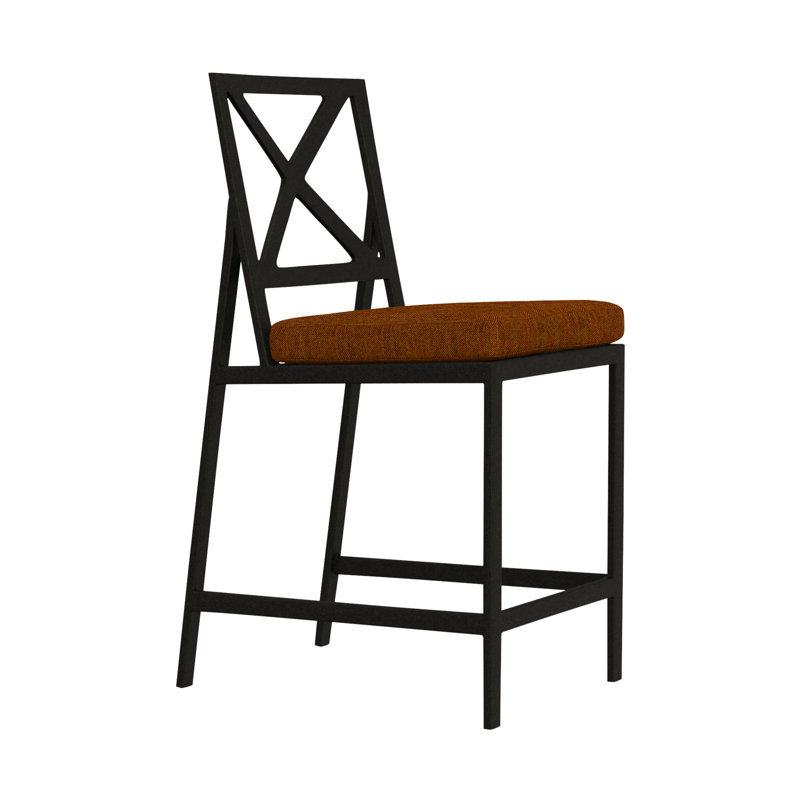 Marin Outdoor Bar Stool, Carbon Black, Alcazar Redwood, 28"