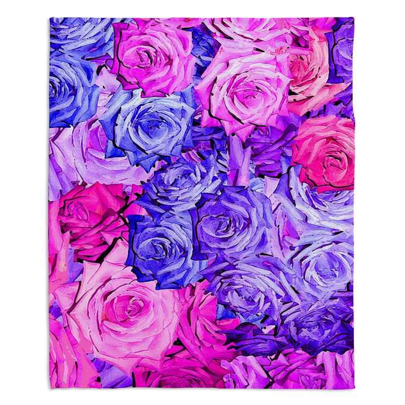  Jeté Roses, l 51 po x L 60 po, Mauve / Rose / Bleu