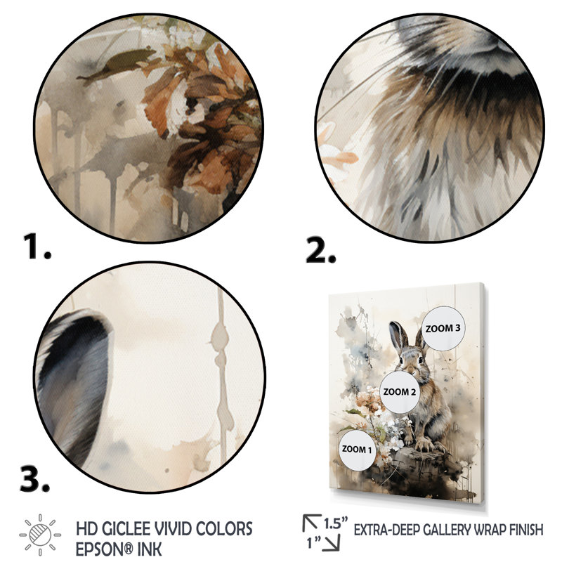 «Aveana Asian Art Rabbit Sumi II», reproduction sur toile, Cadre photo noir, H 32 po x l 24 po x P 1 po
