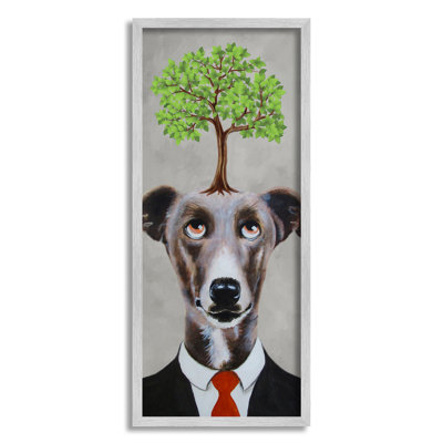 Arbre arborant un chien en costume encadré sur bois par Coco De Paris, peinture