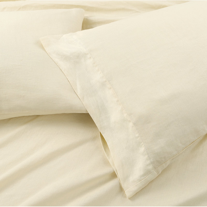 Frazier 100% Linen Machine Woven Sheet Set, Full Sheet Set with 2 Pillowcases, Ivory